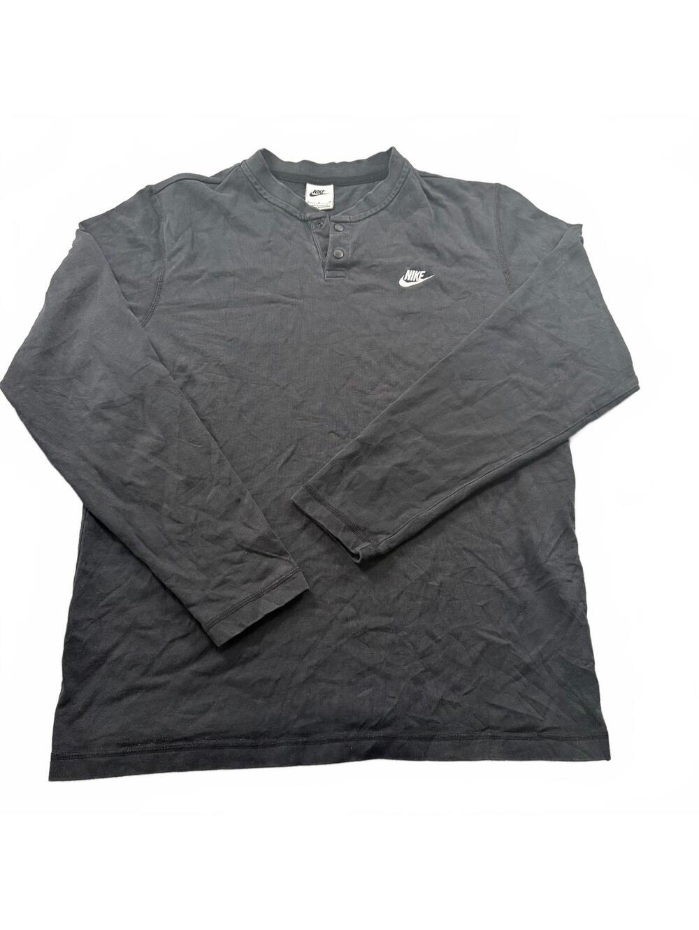 Nike Henley Shirt Mens Medium Black Long Sleeve Snap Collar Futura Swoosh Logo